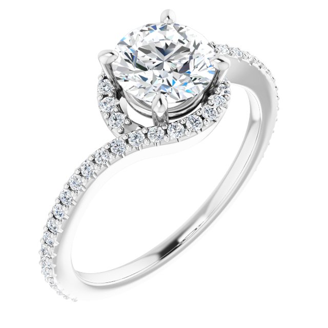 18K White Bypass Halo-Style Engagement Ring Mounting