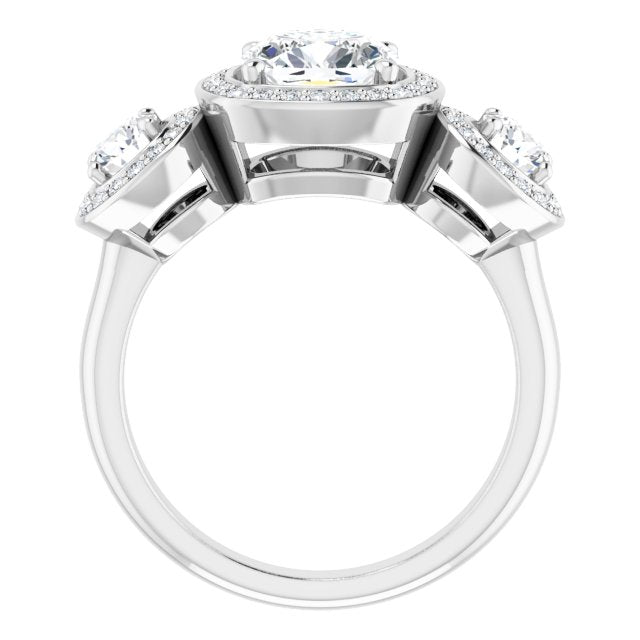 18K White 3-Stone Halo-Style Engagement Ring Mounting