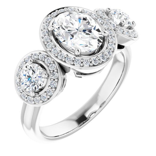 18K White 3-Stone Halo-Style Engagement Ring Mounting