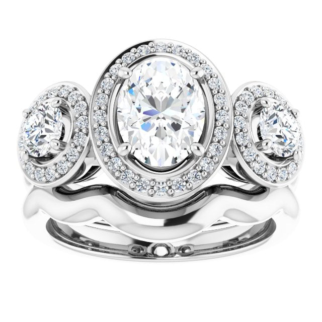 18K White 3-Stone Halo-Style Engagement Ring Mounting