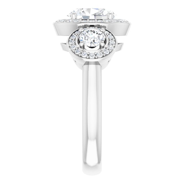 18K White 3-Stone Halo-Style Engagement Ring Mounting