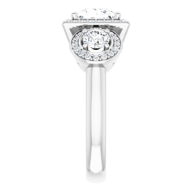 18K White 3-Stone Halo-Style Engagement Ring Mounting