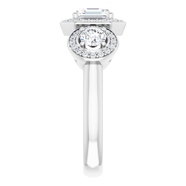 18K White 3-Stone Halo-Style Engagement Ring Mounting