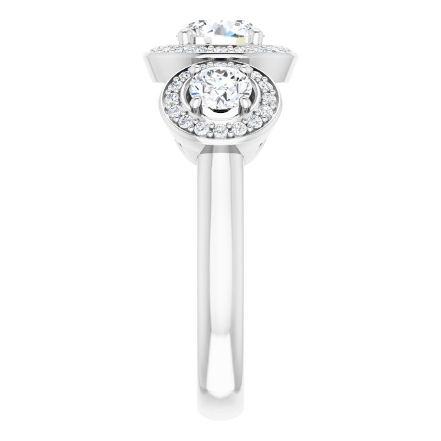 18K White 3-Stone Halo-Style Engagement Ring Mounting