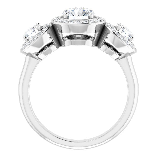 18K White 3-Stone Halo-Style Engagement Ring Mounting