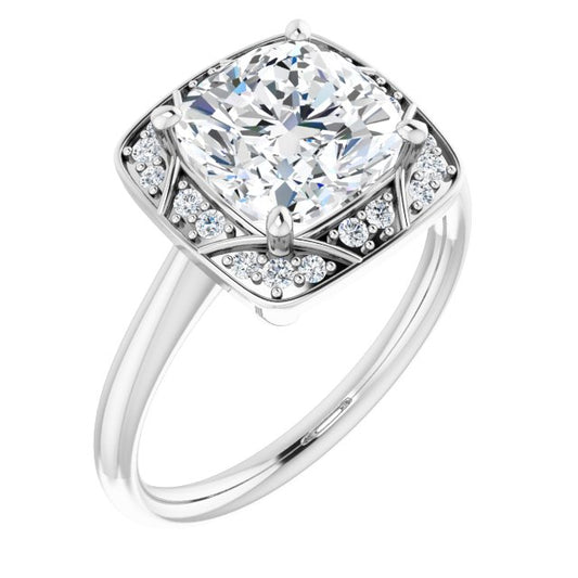18K White Vintage-Inspired Halo-Style Engagement Ring Mounting