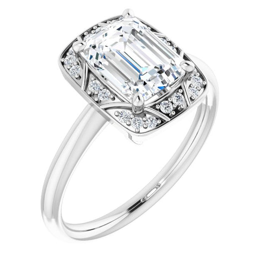 18K White Vintage-Inspired Halo-Style Engagement Ring Mounting