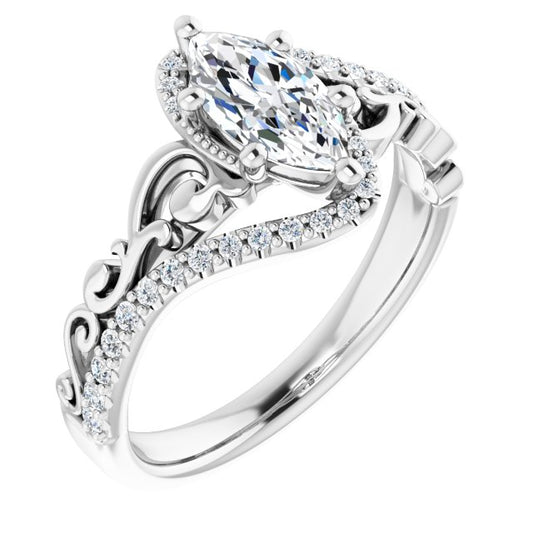 18K White Engagement Ring Mounting