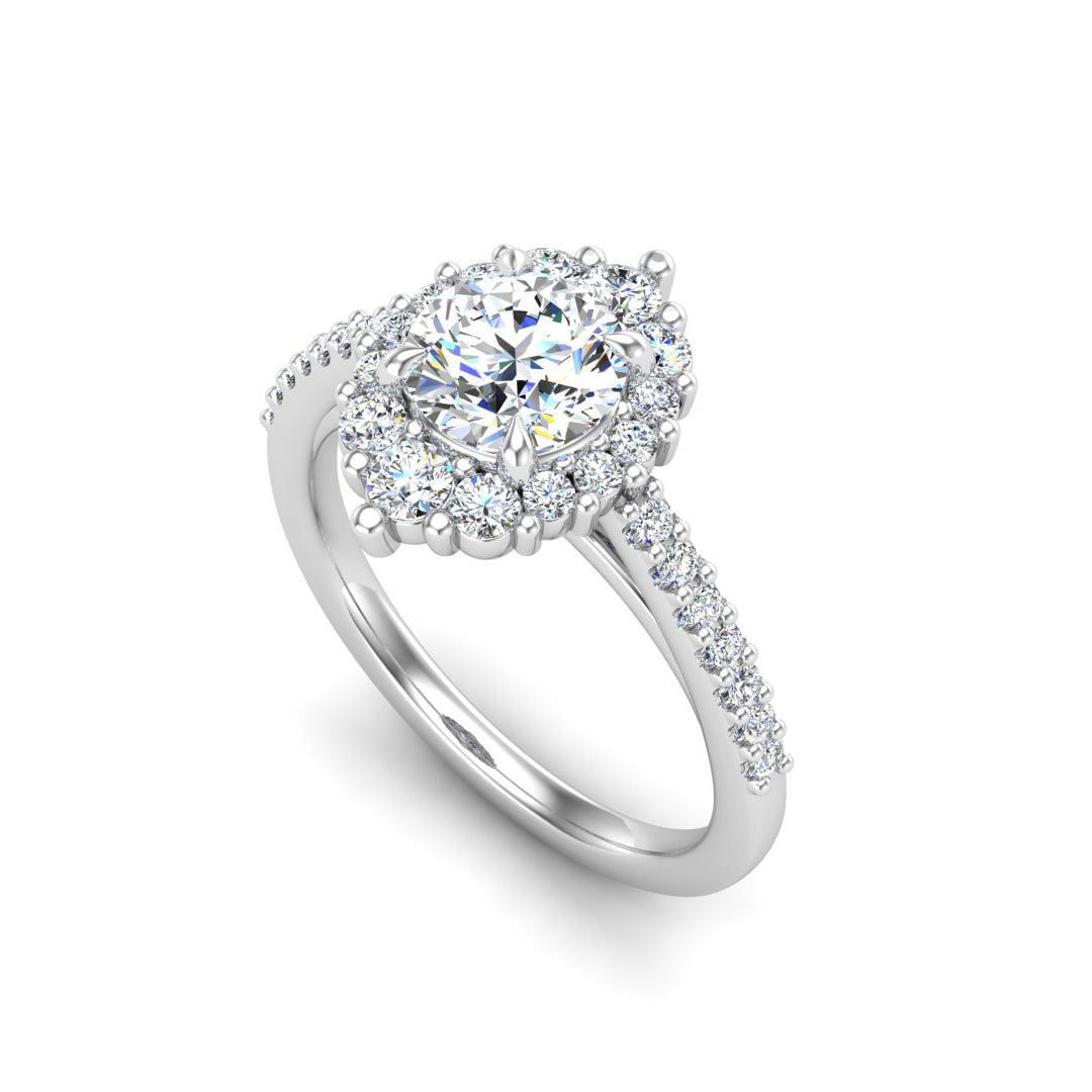 Violet Cathedral Pave Diamond Halo Engagement Ring